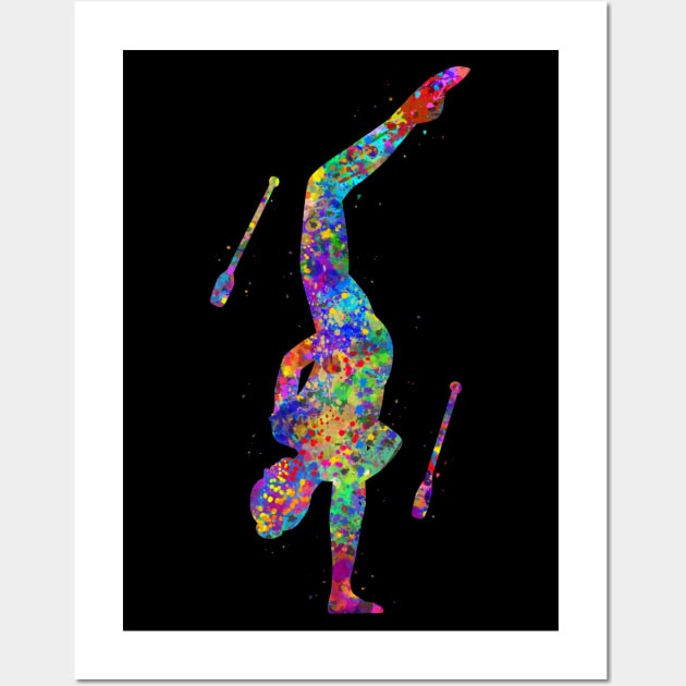 Rhythmic gymnastics juggling watercolor Wall Art by Yahya Art